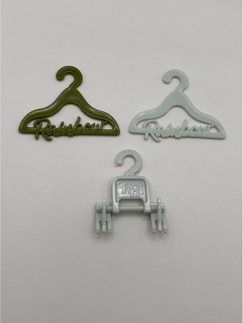 Rainbow High Doll Clothes Hangers Lot of 3 Olive Blue Script and Clip Preowned